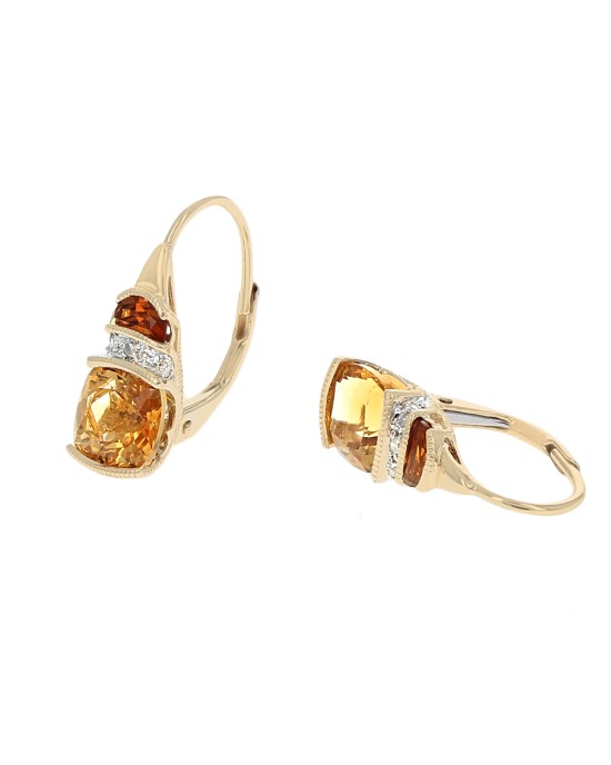 Citrine, Madeira Citrine, and Diamond Earrings in Yellow Gold
